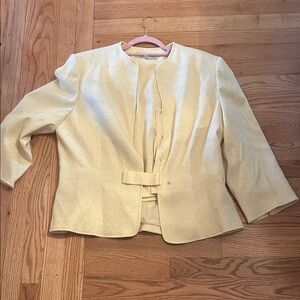 Tahari Cream Textured Peplum Jacket with Bow Detail